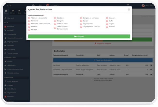 Liste de diffusion - Logiciel de communication pour club de sport et associations sportives en ligne