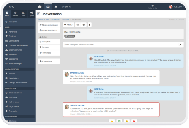 Messagerie - Logiciel de communication pour club de sport et associations sportives en ligne