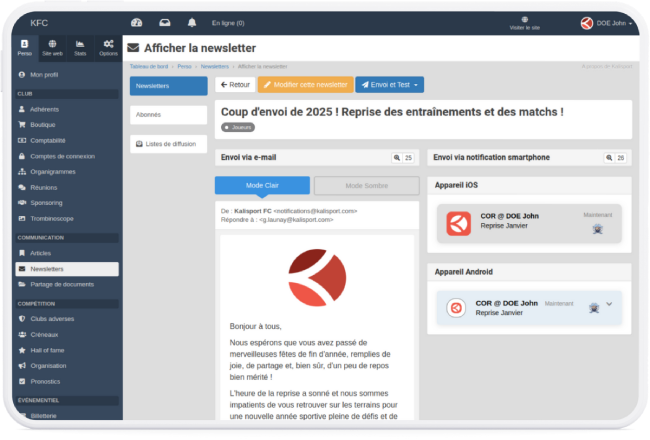 Newsletters emailing - Logiciel de communication pour club de sport et associations sportives en ligne