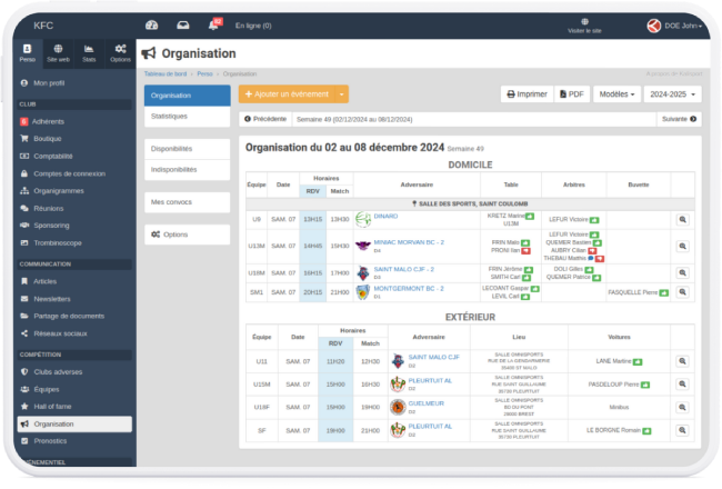 Logiciel gestion planning équipes pour club de sport et associations sportives en ligne
