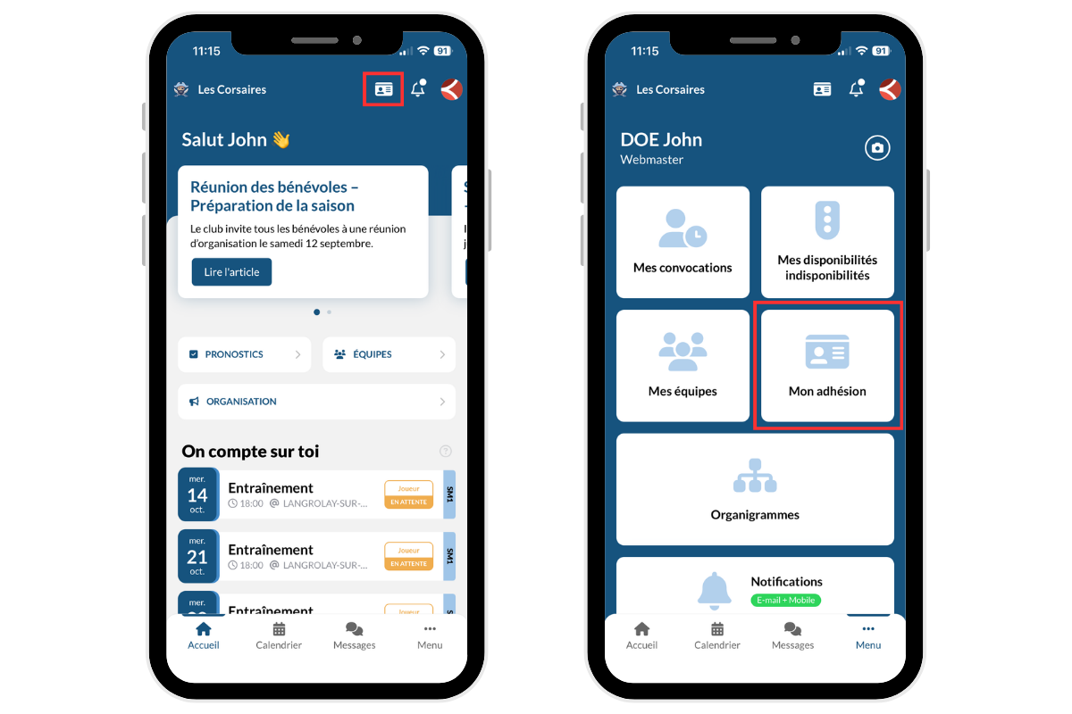 Application mobile - Mon adhésion - Comment y accéder ?