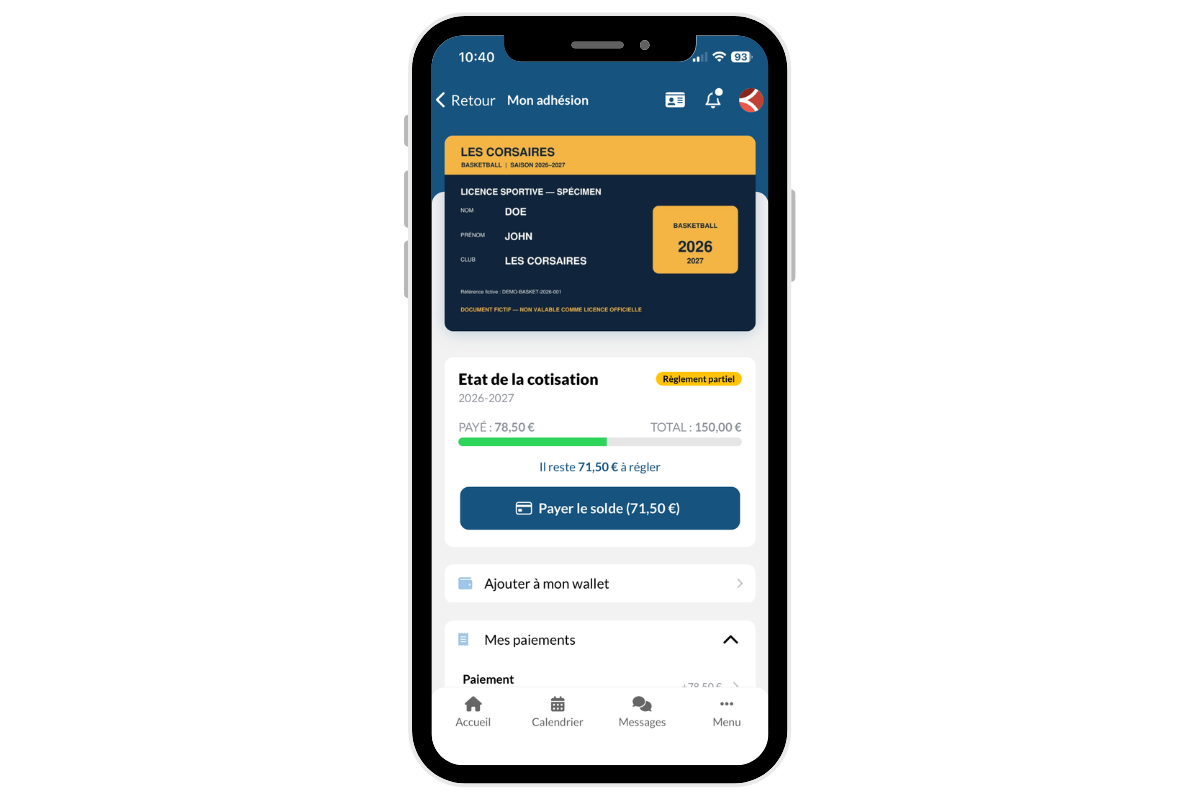 Application mobile - Page mon adhésion