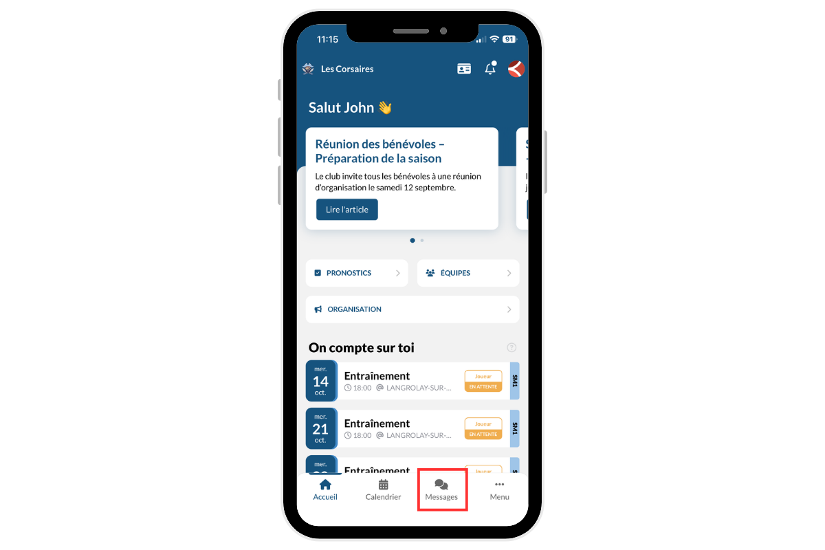 Application mobile - Accès messagerie