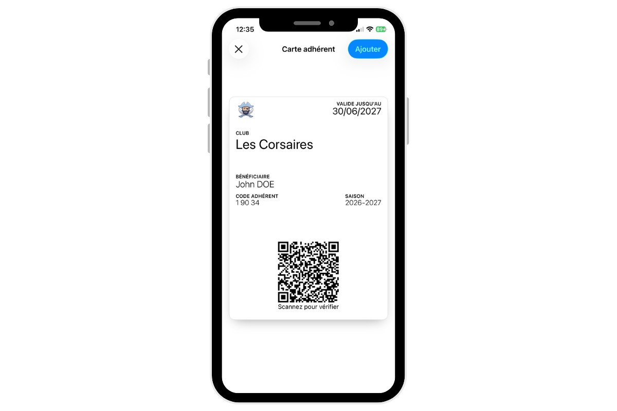 Exemple de carte wallet adhésion
