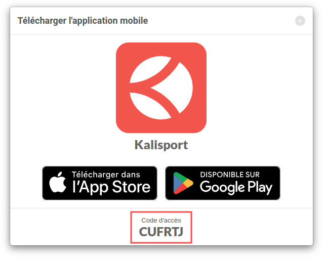 Intranet Kalisport - Télécharger l'application mobile - Code d'accès