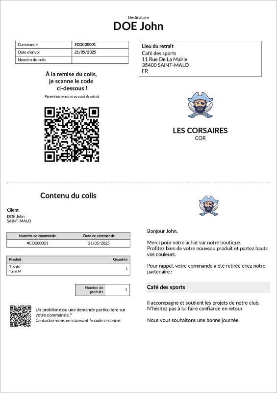 Boutique - Exemple étiquette relais club