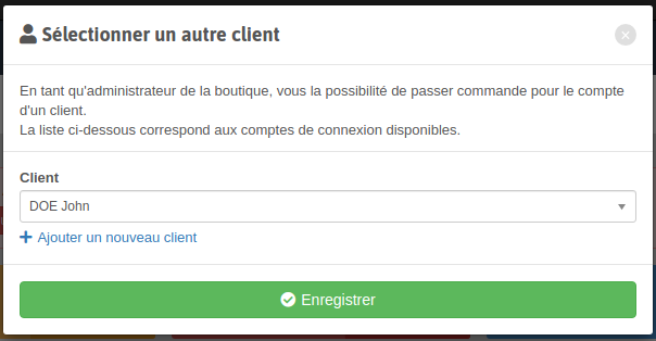 Modale sélection d'un client