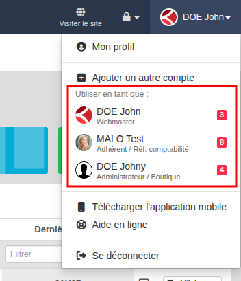 Changement de compte - Intranet Kalisport