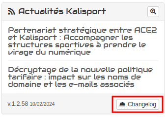 Tableau de bord - accès Changelog