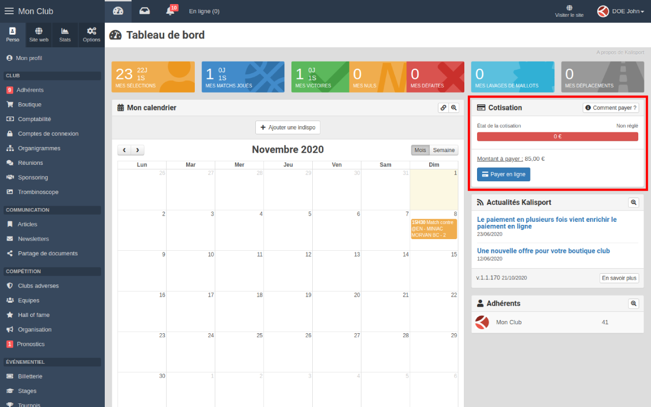 Tableau de bord - Bloc cotisation