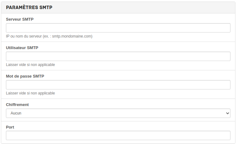 Paramètres SMTP Kalisport