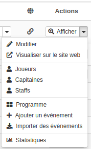 Menu dropdown liste des équipes