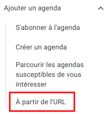Paramètres Google Agenda - Ajouter un agenda à partir de l'URL