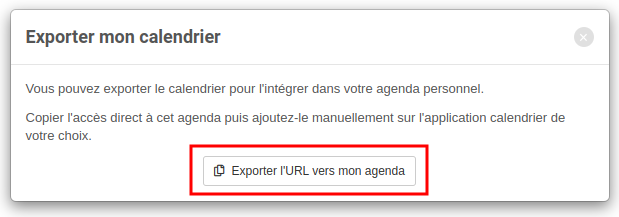 Espace personnel - Exporter l'URL vers mon agenda