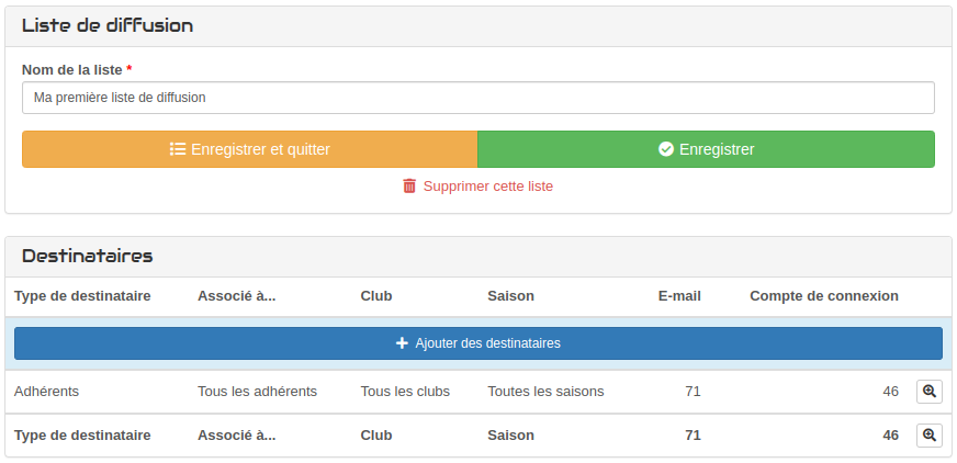 Liste de diffusion - résultat ajout d'un filtre