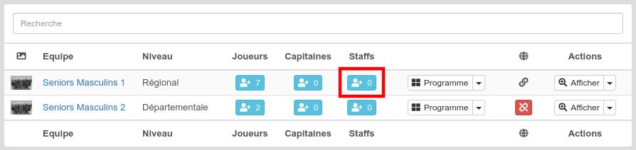 Liste des équipes