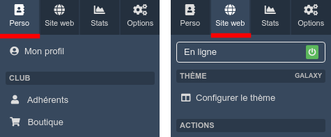 Intranet Kalisport - Onglets de navigation