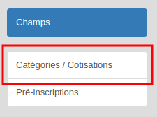 Adhérents - accès configuration catégories