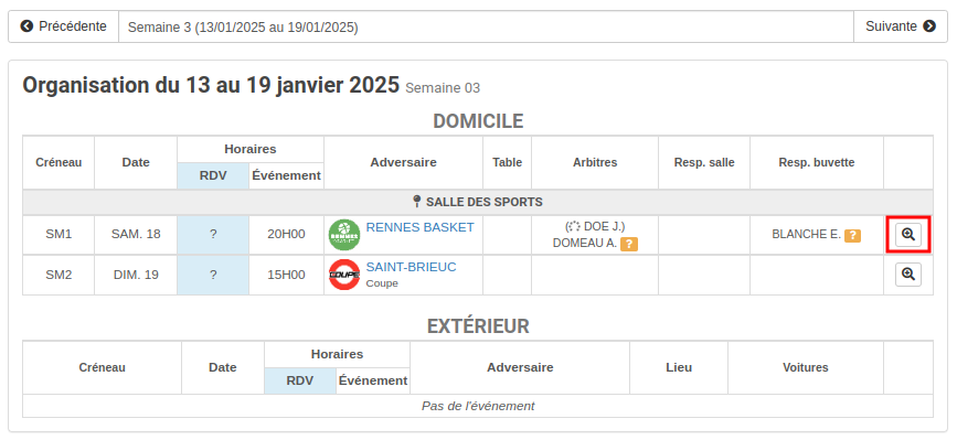 Kalisport - Organisation vue tabulaire