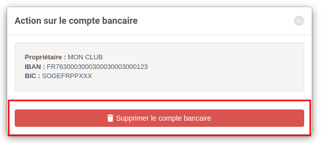 Paiement en ligne Kalisport - Supprimer un compte bancaire