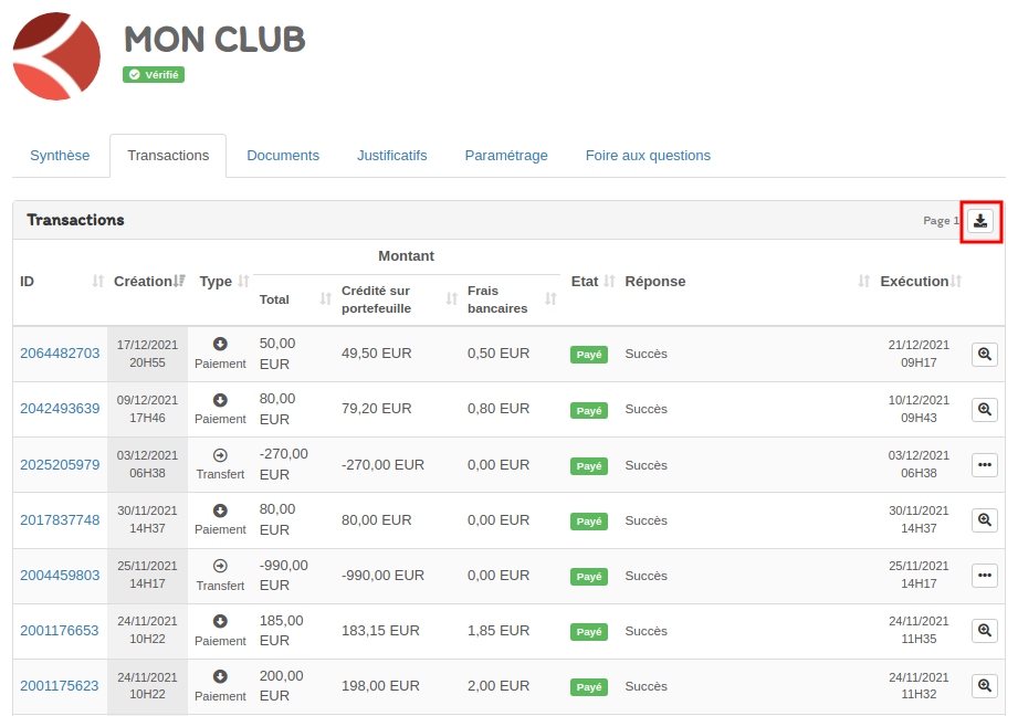 Kalisport - Paiement en ligne - transactions