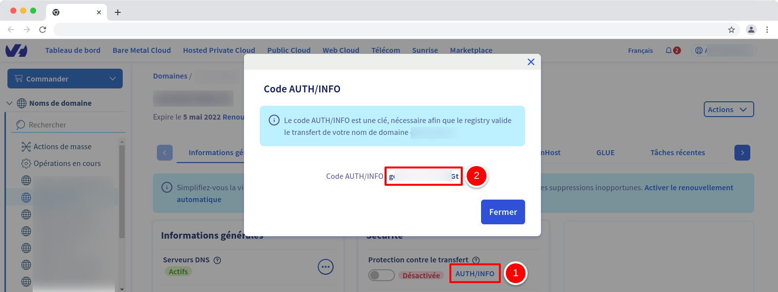 Récupérer mon auth-code chez OVH