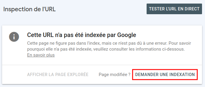 Google Search Console - Résultat recherche indexation