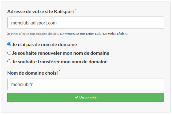 Ajouter un nom de domaine à mon site Kalisport