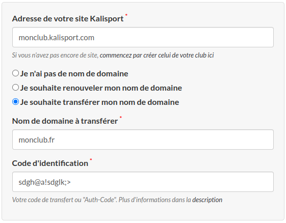 Transférer mon nom de domaine vers Kalisport