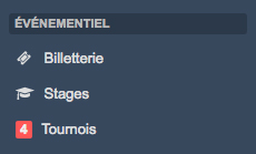 Menu billetterie - stages - tournois Kalisport