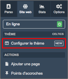 Configurateur thème graphique - accès menu site web