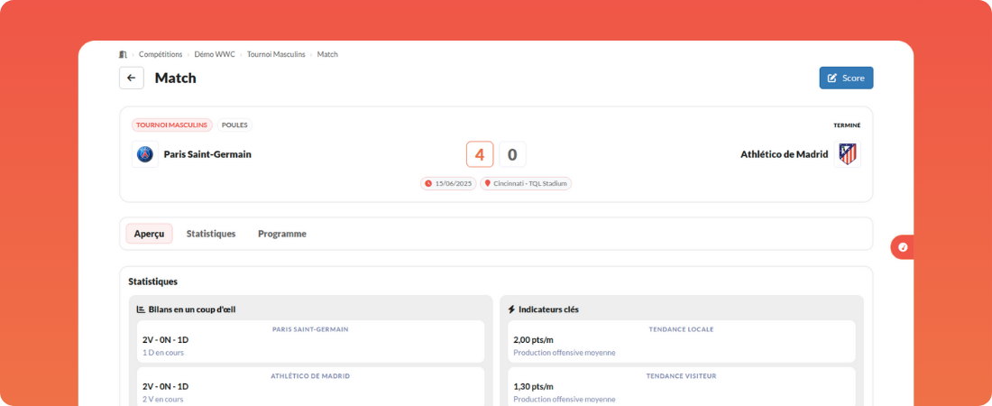 Mark, logiciel gestion tournoi - fiche match