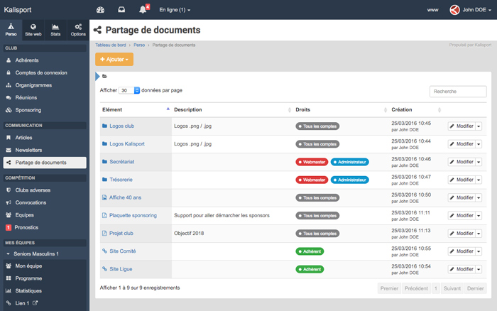 Partage de documents - Kalisport