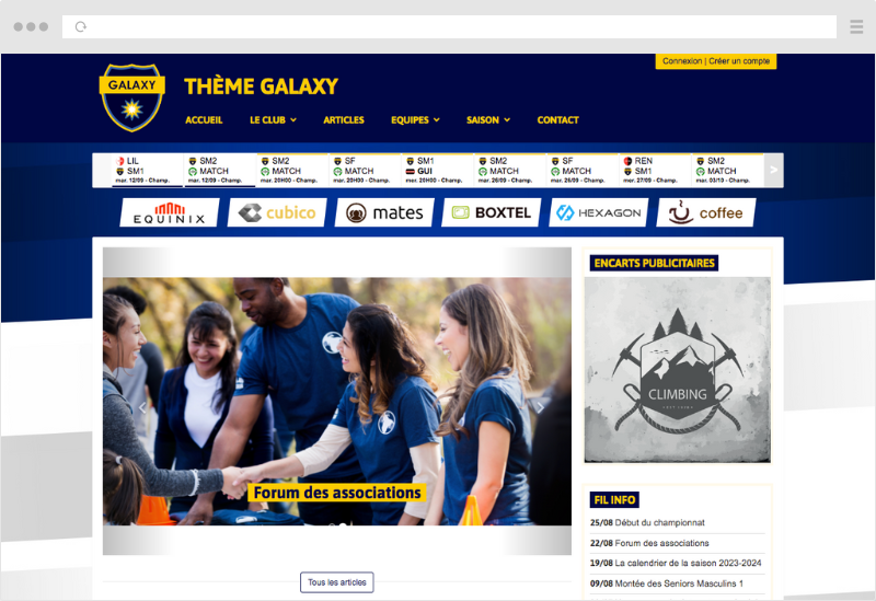 Thème Galaxy - Logiciel gestion sportive pour club de sport