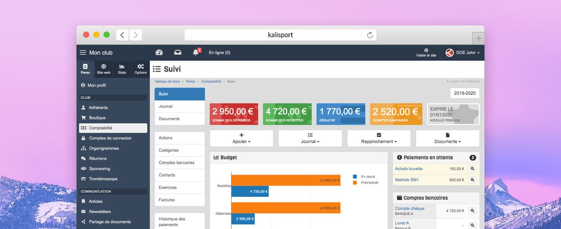 Le module comptabilité est disponible - Logiciel gestion sportive pour club de sport